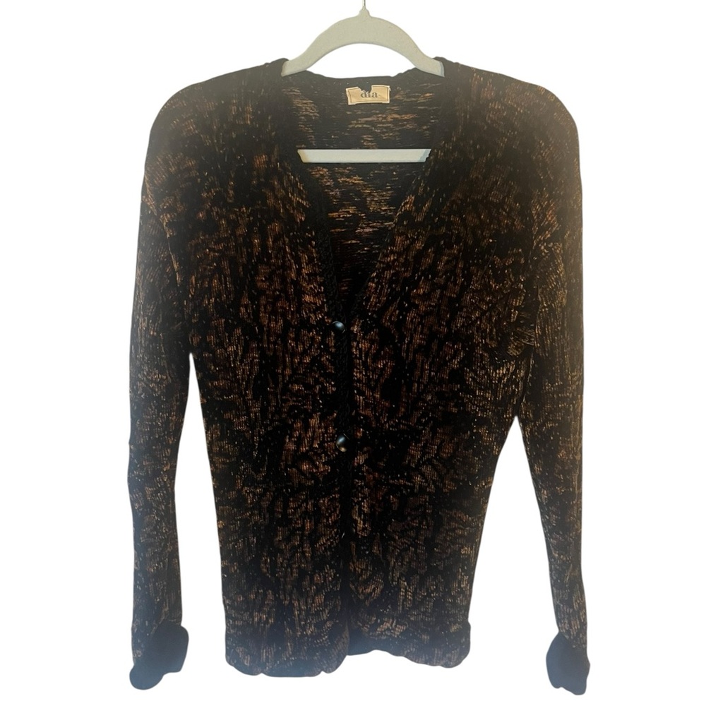 vintage dia chenille brown black buttery thick knit cardigan